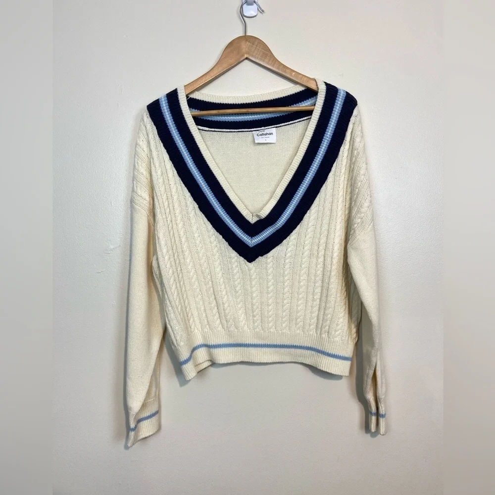 Anthropologie X Callahan Dee Vee Preppy Cable Knit Sweater